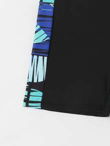 Tween Boys' Printed Splicing Swim Trunks Summer Holiday Summer Black Swim Bohemian Summer Holiday Cute - Black - View 5