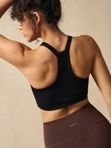 VARSIVA Sutien sport pentru femei, cu nervuri, crop, ajustat, casual, fitness, sport, maiou - Negru - Vizualizare 2