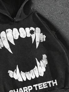 Manfinity ZONE917 Oversized Streetwear Vampire Teeth Graphic White Hoodie With Black Splatter Print
