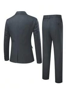 Calvornis Bộ vest nam tay dài, áo khoác và quần dài màu trơn, hai hàng khuy, bộ vest nam hai hàng khuy, bộ vest nam màu xám, bộ vest nam, bộ vest nam 2 mảnh, áo khoác và quần tây nam, quần áo công sở nam, bộ vest nam 2 mảnh có ve áo - Màu xám đen - Xem 2