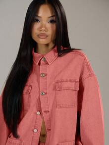 MUSERA Washed Denim Pocket Jacket Summer Casual Cute Y2k Ibiza Western Concert Streetwear Country Cowgirl Fall Autumn Winter Nashville Work Office  Chic - Orange - View 5