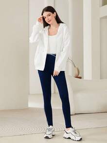 Women's Contrast Trim Fitted High Waist Casual Leggings - Royal Blue - View 6