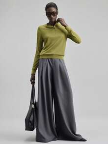 Ontre 2025 Vintergrön pullovertopp med delvis slå om framtill och enkelknäppt skalknappar, elegant och stilig för fest och pendling i stan. - Grön - Visa 2