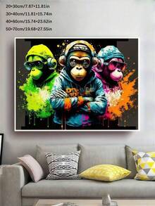 1 件现代无框帆布海报墙画，充满活力的音乐大猩猩绘画，防水无味帆布墙面艺术品，适合生日礼物、卧室、办公室、客厅、家居和宿舍装饰礼物毕业 - 彩色 - 查看 4