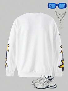 SHEIN Explorewe Tween Girls Casual Street Fashion Sporty Oversized Crew Neck Face Letter Print Long Sleeve Sweatshirt - White - View 2