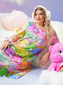 SweetSlumber X Carebears 大码女式可爱卡通熊和渐变彩虹印花短袖宽松睡袍，夏季 - 彩色 - 查看 6