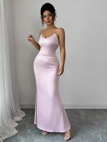 Elenzga Vestido de tirantes suelto de unicolor con chal de malla, conjunto de dos piezas elegante, de moda, cómodo, encantador y retro para vacaciones, para mujer - Rosa - Ver 6