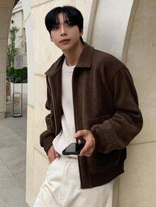 DAZY Men's Solid Dark Grey Commuter Short T-Shirt, Autumn Jacket Business Attire