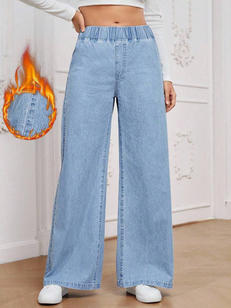 EMERY ROSE Plus Size Women's Casual Versatile Elastic Waist Baggy Jeans