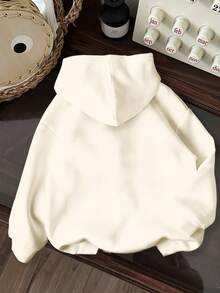 SHEIN Leap Crew 少女復古櫻桃印花奶油白休閒寬鬆冬季運動衫，可愛米色開學季秋季舒適長袖上衣 - 彩色 - 查看 2
