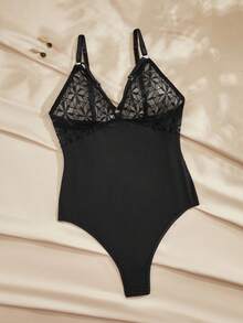 SHEIN Black Lace Patchwork Sexy Sling Jumpsuit For Women - Black - View 3