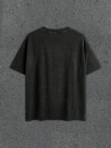 Manfinity ZONE917 ZONE917 破烂吸血鬼牙齿标语图案黑色 T 恤 - 黑色 - 查看 5