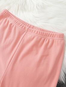 少女粉色圆领长袖和裤子针织舒适柔软弹力面料心形印花设计时尚休闲两件套家居服套装 - 粉色 - 查看 6