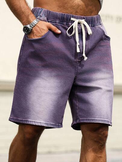 Manfinity Homme Plus Size Men's Purple Casual Drawstring Waist Shorts With Pockets