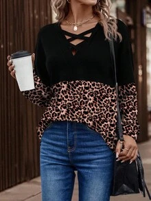 EMERY ROSE Women's Casual Leopard Print Pattern Long Sleeve Sweatshirt, Popular For Autumn/Winter - Multicolor - View 6