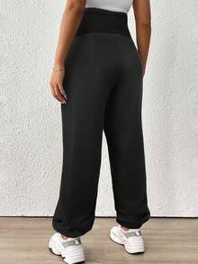 SHEIN Quần ống rộng cạp chun có thể điều chỉnh, Quần bầu, Quần ống rộng màu trơn dành cho nữ - màu đen - Xem 2