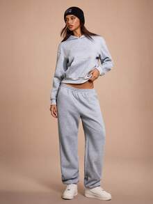 SHEIN Sports Women's Casual Hoodie & Sweatpants Set With Pockets - Grey - View 6