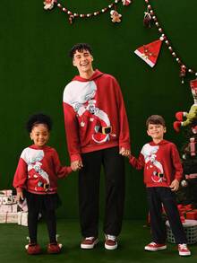 LOONEY TUNES X SHEIN Young Boy Cartoon Christmas Pattern Hooded Long Sleeve Sweatshirt Fall Winter - Red - View 2