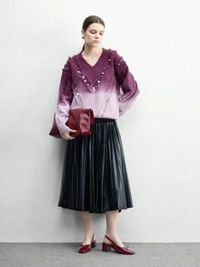 CUCCOO BIZCHIC 女士时尚勃艮第蝴蝶结后带经典低跟粗跟平底鞋，百搭日常穿着、通勤、优雅办公鞋