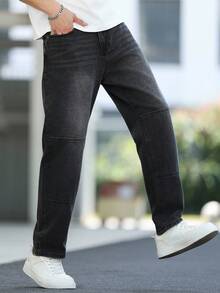 Manfinity Homme Men's Casual Washed Tapered Denim Jeans - Dark Grey - View 4