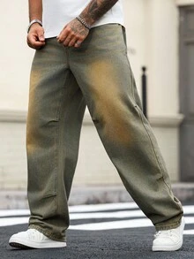 Manfinity Homme Plus Size Men's Loose Fit Pockets Wide Leg Casual Versatile Jeans - Blue - View 7