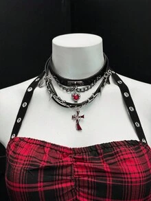 EgrlEra 夏季时尚格子荷叶边露背吊带连衣裙 - 紅色 - 查看 3