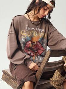 Bohemela Boho Casual Solid Color Knit Long Sleeve Loose Fit Women Sweatshirt, Autumn