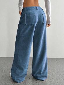 FavEase 秋冬复古灯芯绒优质朦胧蓝百搭阔腿直筒裤 - 霧霾藍 - 查看 2