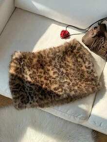 Comfortcana Women's Y2K Leopard Faux Fur Mini Skirt Leopard Print Faux Fur Skirt Halloween Costumes Leopard Skirt Cheetah Skirt,Cheetah Print