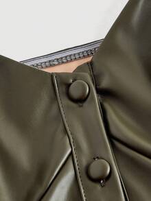 SHEIN MOD Áo kiểu dáng ôm sát đơn giản bằng da PU màu xanh lá cây cỡ lớn, áo ngực da, đồ lót da, áo da nữ, áo da đen, áo corset da, áo corset cho nữ - xanh quân đội - Xem 4