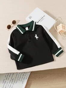 SHEIN 幼童男童拼色拼接長袖 Polo 衫 | 休閒學院風獨角獸印花衛衣 秋季款 - 彩色 - 查看 4