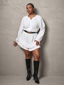SHEIN Tall CURVE Bộ đồ liền thân đơn hàng raglan tay lỡ màu trơn cỡ lớn dành cho nữ - trắng - Xem 6