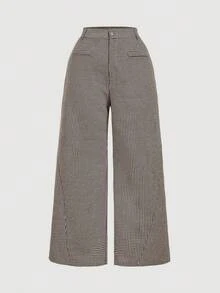 SHEIN MOD Quần nhung kẻ sọc đơn giản cổ điển màu trơn cỡ lớn dành cho nữ, Quần kaki nữ, Quần ống rộng nữ - Nhiều màu - Xem 6