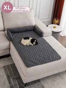 SHEIN 1PC Solid Color Plaid Pet Bed, Water-Resistant Anti-Slip Thin Design, Suitable For Small/Medium Cats & Dogs, 4-Season Use - Dark Grey - View 1
