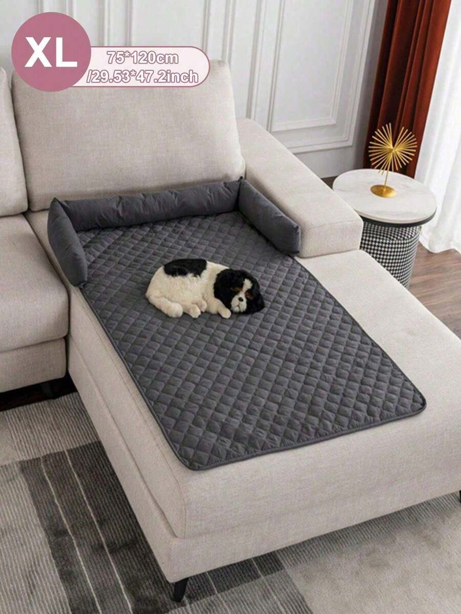 SHEIN 1PC Solid Color Plaid Pet Bed, Water-Resistant Anti-Slip Thin Design, Suitable For Small/Medium Cats & Dogs, 4-Season Use - Dark Grey - View 1