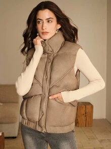 Anewsta 女式纯色简约无袖棉背心 - 棕色 - 查看 10