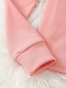 少女粉色圆领长袖和裤子针织舒适柔软弹力面料心形印花设计时尚休闲两件套家居服套装 - 粉色 - 查看 7