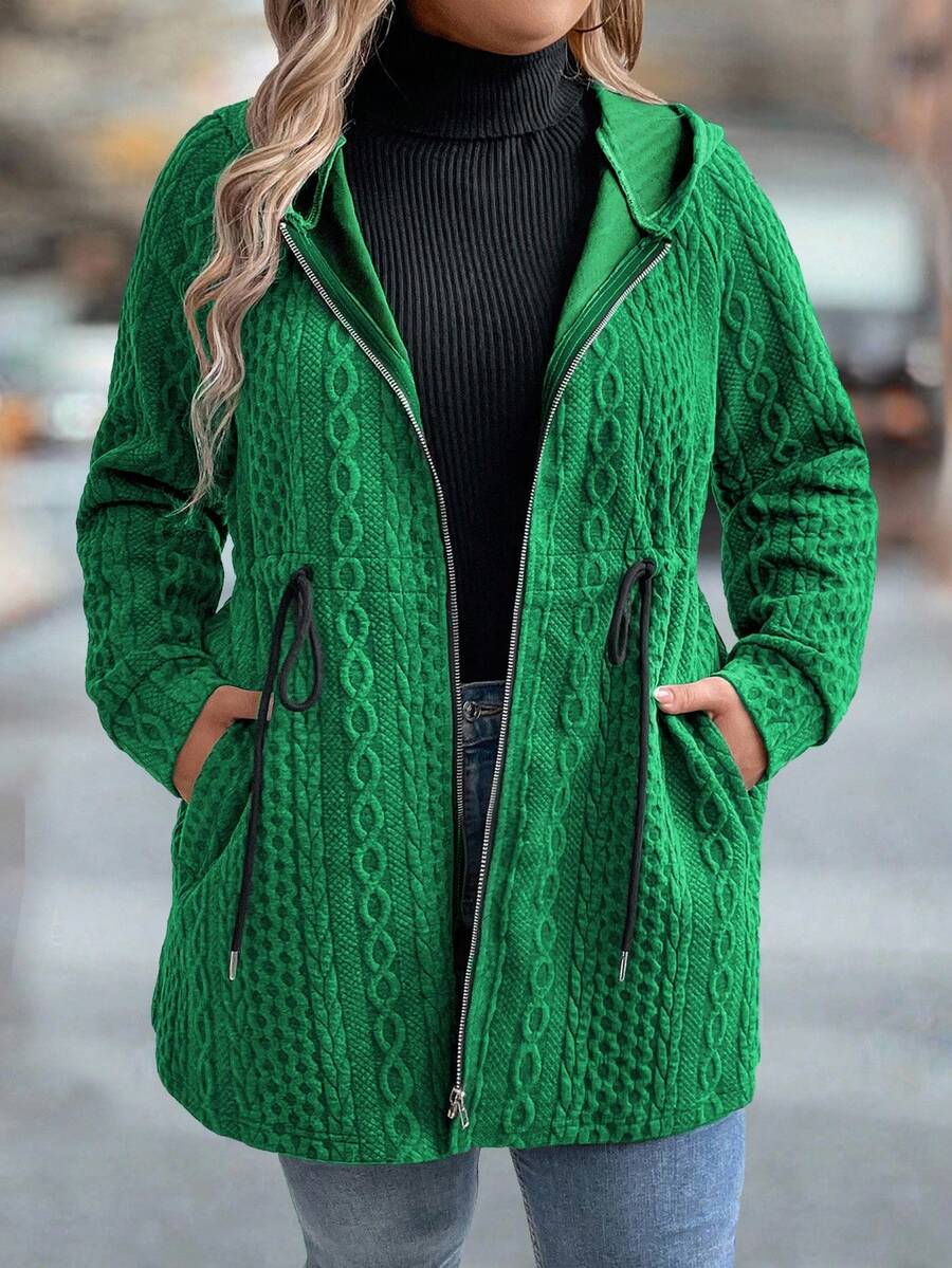 SHEIN LUNE Chaqueta con capucha con cordón de unicolor informal de talla grande, otoño