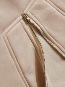 Écloséra 法式复古领拉链设计时尚休闲女士卫衣，秋冬 - 卡其色 - 查看 6