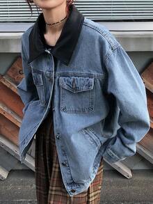 FRIFUL Women's Loose Casual Denim Jacket And Coat - Blue - View 6