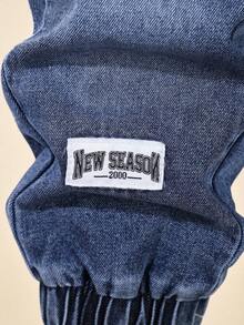 2 piezas Conjunto de chaqueta con capucha de mezclilla lavada y pantalones de mezclilla con cintura elástica para niños pequeños en primavera/otoño, conjunto casual de mezclilla para niños, suave y cómodo para la escuela, vacaciones, exterior