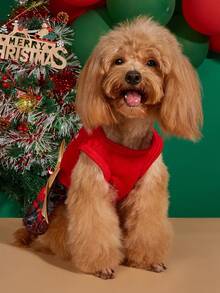 PETSIN Ropa de gato con lazo y cinta, vestido de oso de peluche con estampado navideño, vestido de perro, vestido de princesa para mascotas - Rojo - Ver 3