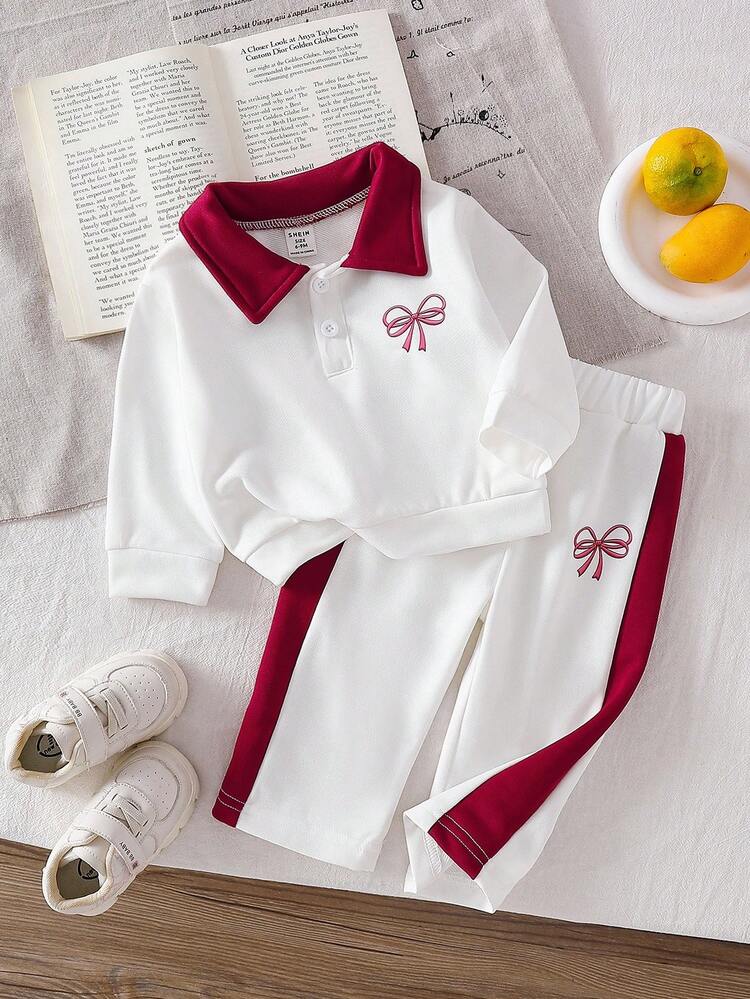 SHEIN 2pcs Baby Girl Spring/Autumn Long Sleeve Knit White Top + Casual Pants Set Baby Girl Clothes Fall Winter - White - View 3