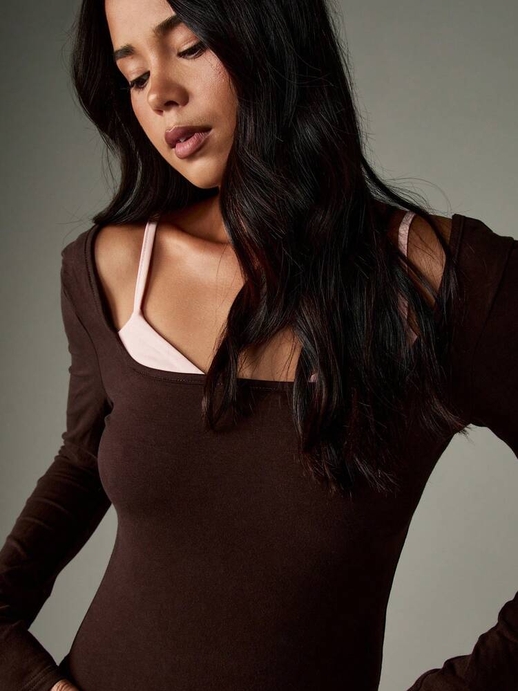 MISSGUIDED Bodysuit de gola quadrada com duas camadas e calças largas