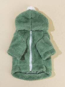 PETSIN 1pc Pet Christmas Plush Zip-Up Coat - Green - View 2
