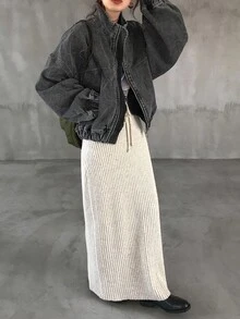 FRIFUL 女士纯色拉链长袖牛仔外套连帽衫 - 黑色 - 查看 5