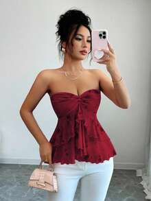 Elenzga Women's Fashionable Sexy Sweet Pink Floral Print Ruffle Hem Camisole Top, Suitable For Casual, Vacation, And Daily Wear, Spring/Summer