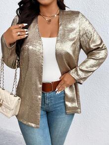 Juhart Plus Size Women Casual Party Versatile Metallic Front Open Cardigan Fall Winter Cloth For Women Autumn - Gold - View 3