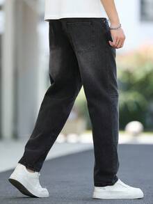 Manfinity Homme Men's Casual Washed Tapered Denim Jeans - Dark Grey - View 2