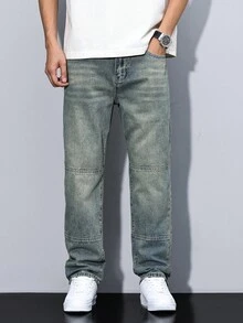 Manfinity Homme Men's Fashionable Simple Casual Denim Jeans, Suitable For Outdoor Recreation, Plain Long Distressed Straight Leg Light Blue Cargo Jeans, For Husband, Boyfriend Gifts Going Out Street College - Blue - View 3